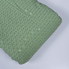 Green Color Rayon Chikan Fabric (1Meter Piece)
