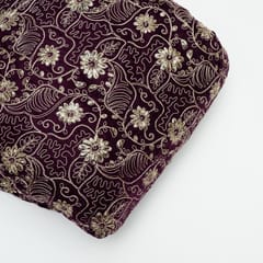 Wine Color Velvet Embroidered Fabric