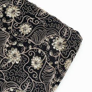 Black Color Velvet Embroidered Fabric
