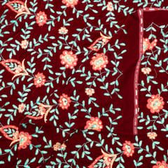 Maroon Color Velvet Embroidered Fabric