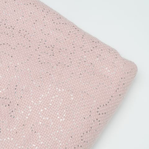 Baby Pink Color Tweed Sequin Embroidered Fabric