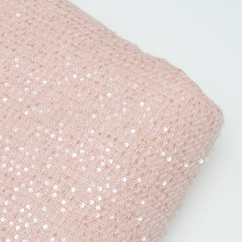 Peach Color Tweed Sequin Embroidered Fabric