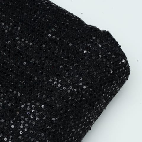 Black Color Tweed Sequin Embroidered Fabric