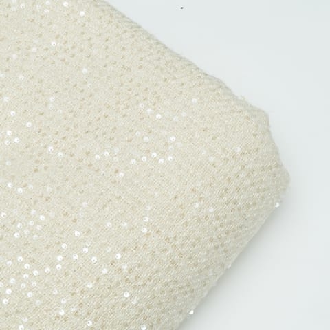 Cream Color Tweed Sequin Embroidered Fabric