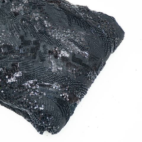 Black Color Net Hand Embroidered Fabric