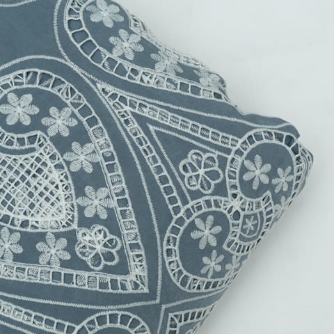 Greenish Grey Color Crepe Cutwork Fabric