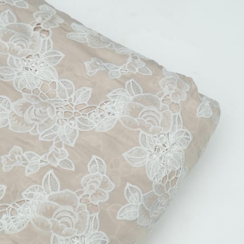 Fawn Color Crepe Cutwork Fabric