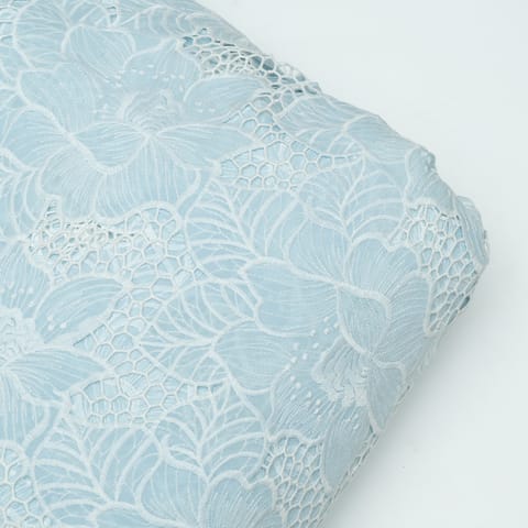 Light Blue Color Crepe Cutwork Fabric