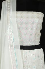 White Dyeable Georgette Embroidered Kali with Choli and Dupatta Set