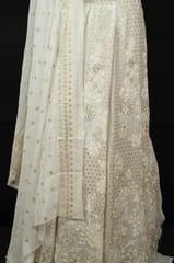 White Dyeable Georgette Embroidered Kali with Choli and Dupatta Set