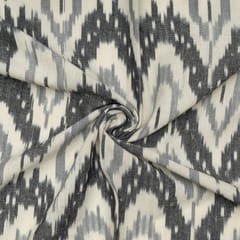 Grey with White Color Cotton Ikat Fabric