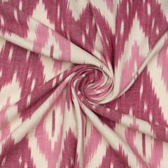 White with Pink Color Cotton Ikat Fabric