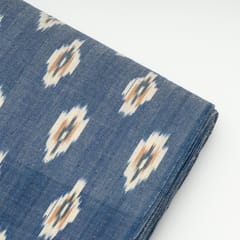 White with Blue Color Cotton Ikat Fabric