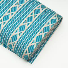 White with Blue Color Cotton Jacquard Fabric