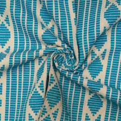 White with Blue Color Cotton Jacquard Fabric