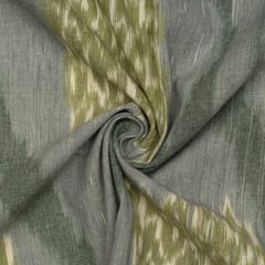 Grey with Green Color Cotton Ikat Fabric