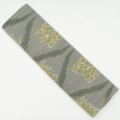Grey with Green Color Cotton Ikat Fabric