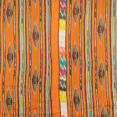 Orange with Multi Color Cotton Jacquard Fabric