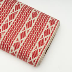 Red with White Color Cotton Acrylic Fabric