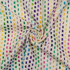 White with Multi Color Cotton Acrylic Fabric