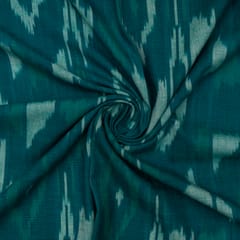 Green with White Color Cotton Ikat Fabric