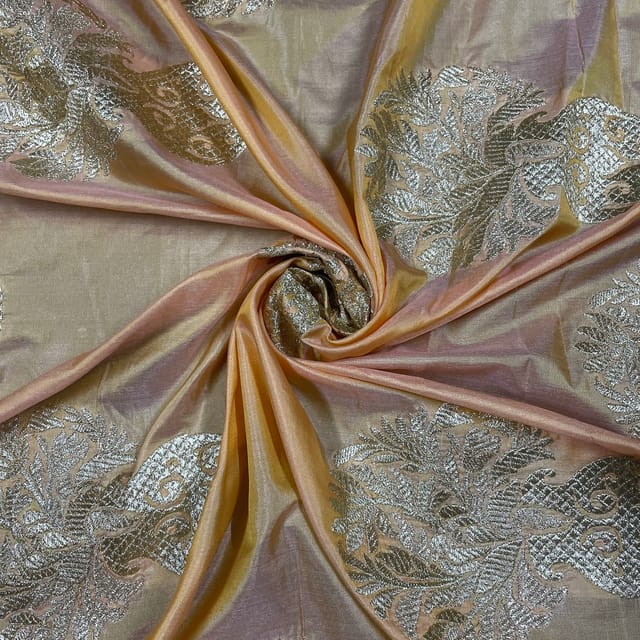 Yellow Color Pure Silk Zari Fabric