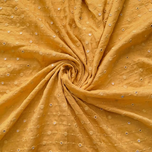 Yellow Color Mysor Silk Embroidered Fabric