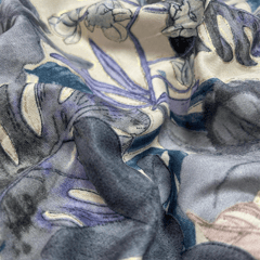 Blue With Purple Sahde Floral Printed Rayon Foil Print Fabric