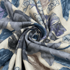 Blue With Purple Sahde Floral Printed Rayon Foil Print Fabric