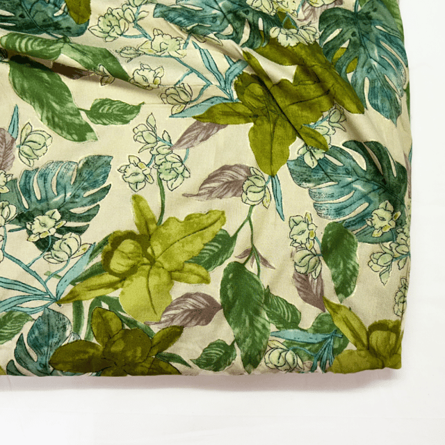Green With Olive Green Shade Floral Printed Rayon Foil Print Fabric