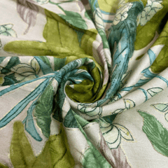 Green With Olive Green Shade Floral Printed Rayon Foil Print Fabric