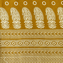 Golden With Cream Floral Printed Mashru Silk Fabric
