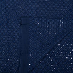 Navy Blue Color Rayon Chikan Fabric(2 Meter Piece)