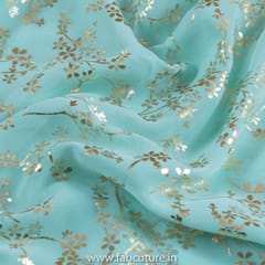 Firozi Color Georgette Foil Printed Fabric(1 Meter Piece)