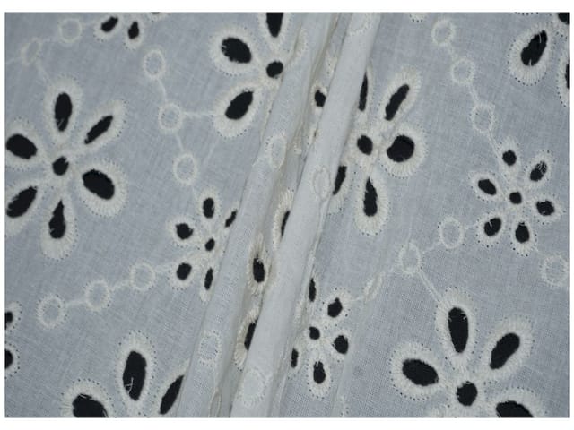 Kora Cotton Dyeable Diamond Pattern Chikankari Embroidered Fabric