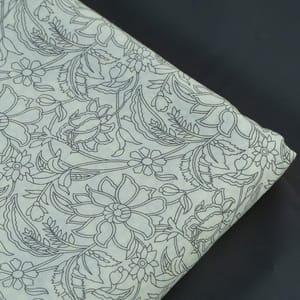 Ivory Cotton Grey Printed Fabric (1.25meter quantity)