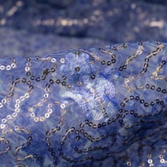 Blue Color Organza Print with Embriodered Fabric