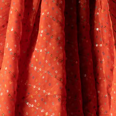 Orange Color Pure Viscose Georgette Bandhej Print with Embroidered Fabric