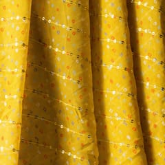 Yellow Color Pure Viscose Georgette Bandhej Print with Embroidered Fabric