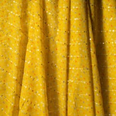 Yellow Color Pure Viscose Georgette Bandhej Print with Embroidered Fabric