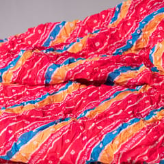 Pink Color Chinon Bandhej Crushed Printed Fabric