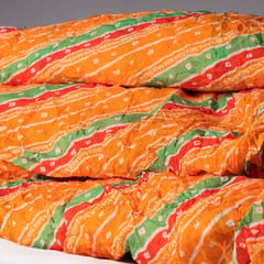Orange Color Chinon Bandhej Crushed Printed Fabric