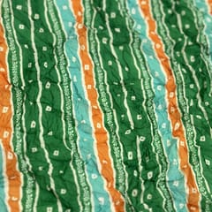 Green Color Chinon Bandhej Crushed Printed Fabric