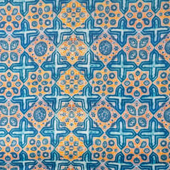 Blue & Yellow Color  Modal Satin Geometrical Printed Fabric