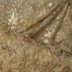 Green Color Organza Print with Heavy Sequins Embroidered Fabric