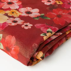 Red Color Viscose Shimmer Georgette Printed Fabric