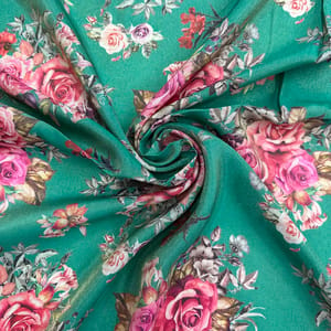 Green Color Viscose Shimmer Georgette Printed Fabric