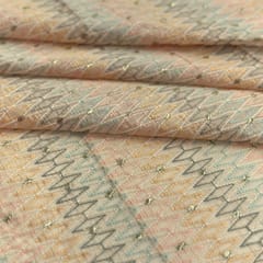 Peach Color Chanderi Zigzag Embroidered Fabric