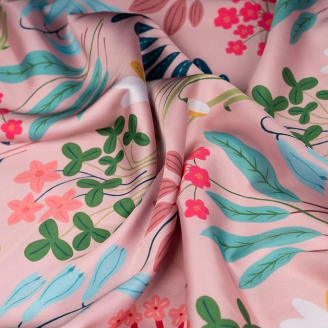 Multi Color Imported Satin Floral Printed Fabric