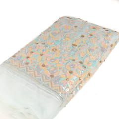 Blue Color Net Multi Color Sequins Embroidered Fabric